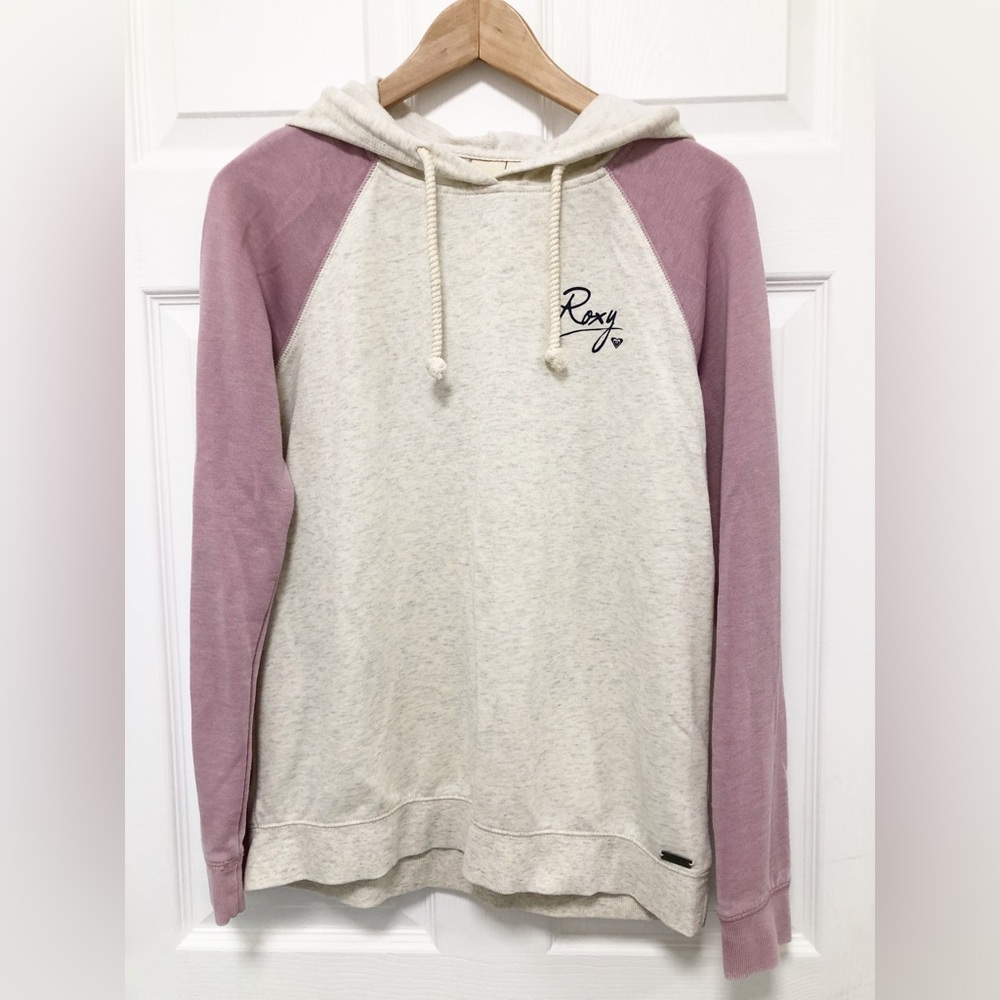 Roxy Cream and Purple Raglan Sweater with Hood size M